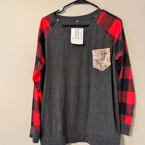 NWT Red and Gray Plaid Long Sleeve Shirt